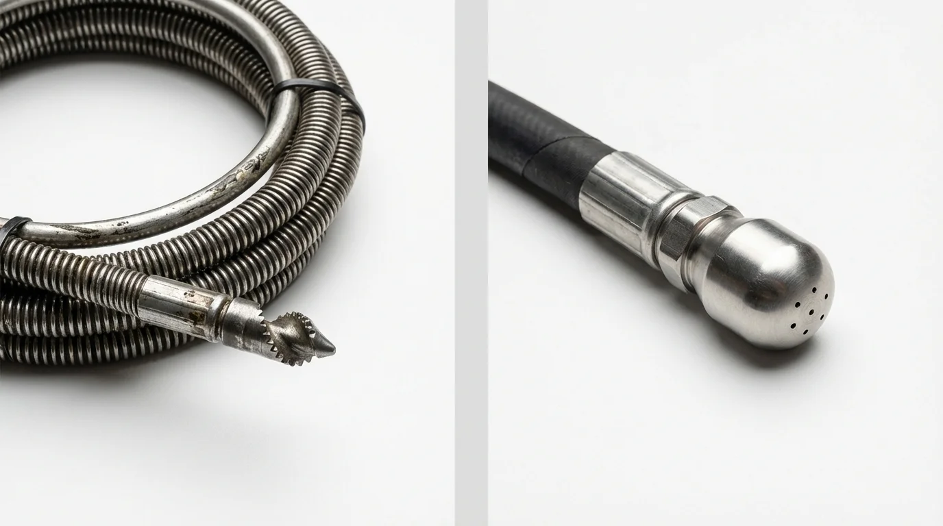Drain snake cable and hydro jetting nozzle used for drain cleaning in Louisburg, KS