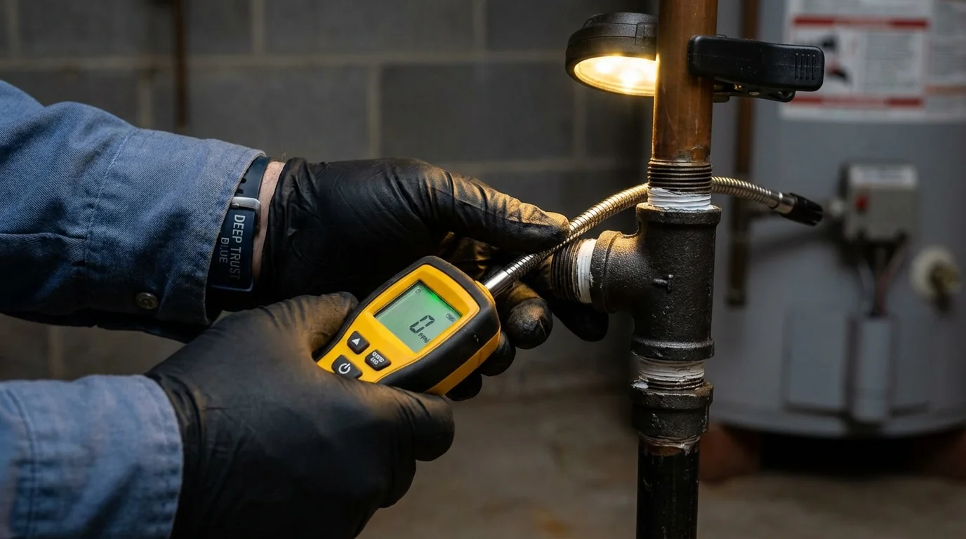 Gas leak detection with electronic sniffer by Johns Plumbing LLC in Louisburg