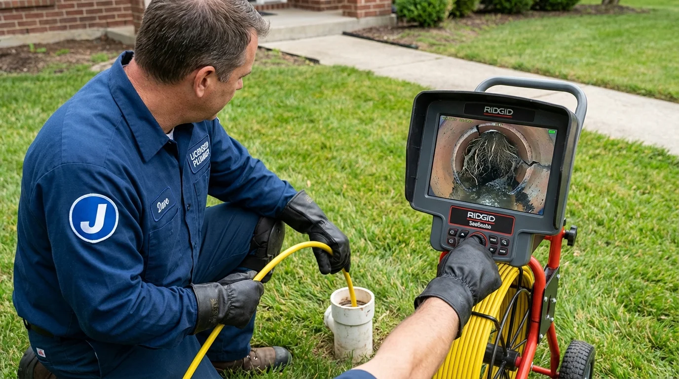 Sewer camera inspection being performed by Johns Plumbing LLC in Louisburg